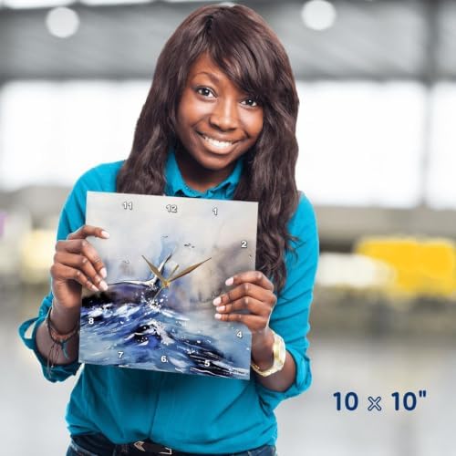 3dRose Wall Clock Silent - 10 inch - Image of Ocean Watercolor with Flying Seagull - Lens Art by Florene - Watercolor Art
