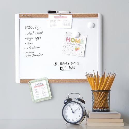 U Brands Magnetic Dry Erase Board White Board, 16" x 20", White Pin-It Frame, Includes Marker and Magnet