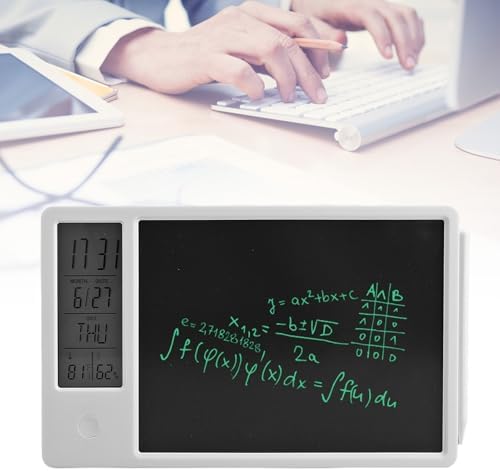 LCD Writing Tablet, 10 Inch Erasable Electronic Doodle Board with Digital Clock Calendar, Rechargeable Electronic Drawing Writing Board for Office Business and Home (White)