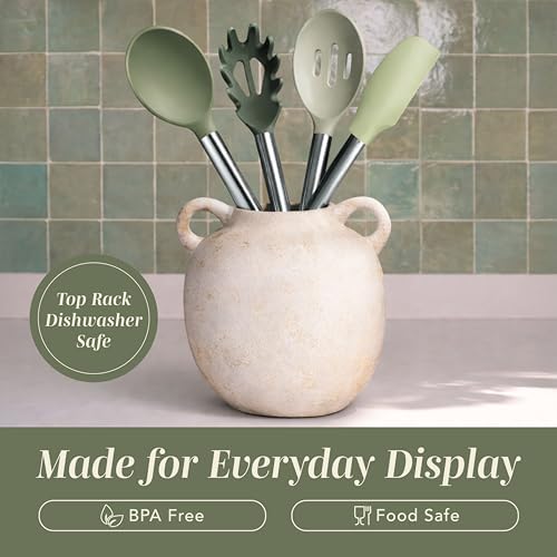 COOK WITH COLOR Silicone Cooking Utensils, Kitchen Utensil Set, Easy to Clean Silicone Kitchen Utensils, Cooking Utensils for Nonstick Cookware, Kitchen Gadgets Set, 10 Pieces, Green