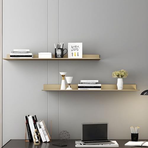 Metal Bookshelf Wall Mounted Contemporary Bookcase Office Aluminum Alloy Wallmounted Storage Shelf Living Room Bookshelf Metal Partition Single-layer Display Shelf Gold 31.5"L x 8.3"W x 3.1"H