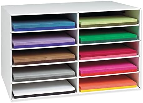 Classroom Keepers 12" x 18" Construction Paper Storage, 10-Slot, White, 17"H x 27"W x 19"D, 1 Unit