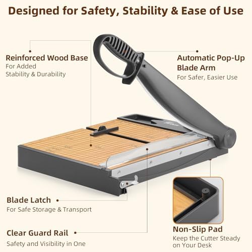Firbon 12 Inch Wood Guillotine Paper Cutter, Heavy Duty Paper Trimmer