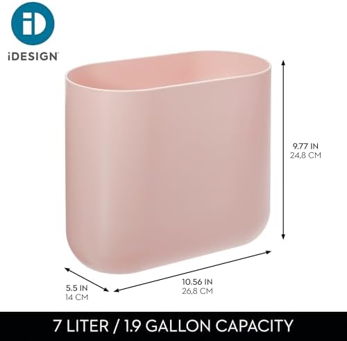iDesign Small Slim Plastic Bathroom Trash Can, Pink
