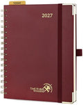 POPRUN 2027 Planner Daily Weekly and Monthly Calendar with Hourly Schedule(Medium Size 8.5'' x 6.25'' Wire-Bound Hard Cover) - Agenda 2027 (Jan.2027-Dec.2027), Monthly Tabs - Burgundy