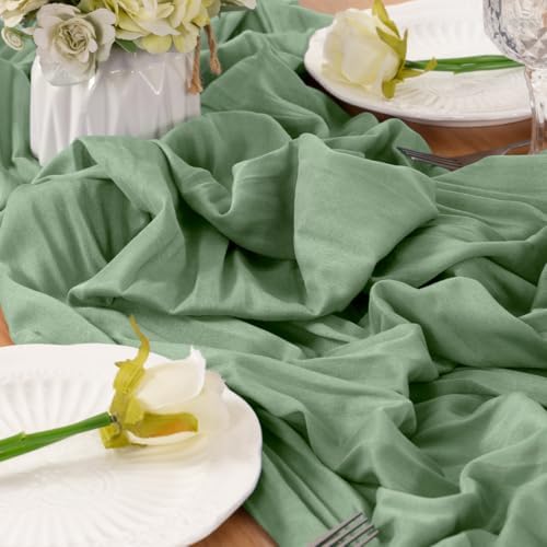 Sage Cheesecloth Table Runner Fall Boho Wedding Birthday Home Decor