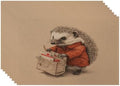Batmerry Hedgehog Delivery Mail Placemats, Cute with Bag Washable Linen Table Mats for Kitchen Table Double Insulation Decor Dining Set Indoor Outdoor 12X18 in Set of 8