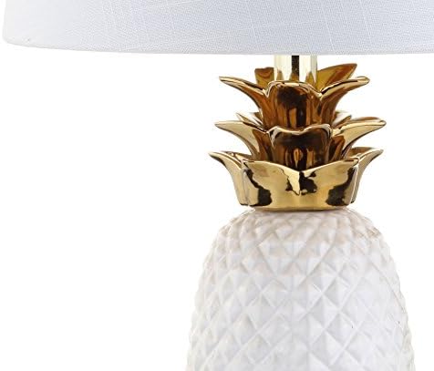JONATHAN Y Pineapple Ceramic Table Lamp Bedside Nightstand 23", White/Gold