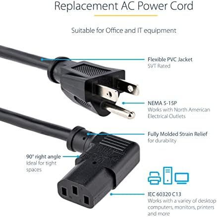 StarTech 6ft Right Angle Computer Power Cord, 10A 125V, 18AWG (PXT101L)