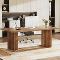 Tribesigns 63-inch Executive Desk, Vintage Home Office Computer Desk with Large Tabletop, Farmhouse Wood Writing Conference Table Workstation for Office, Study, Walnut Brown