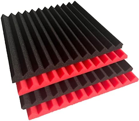 52 Pack Black/red 12 "X 12 "X1" Acoustic Panels Studio Soundproofing Foam(Accompanied By Double-Sided Adhesive Tape)
