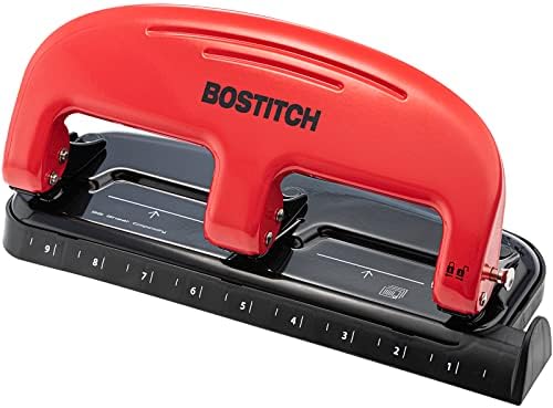 Bostitch Office EZ Squeeze 20 Sheet Standard 3 Hole Punch, Metal Construction, Red (2220-RED)