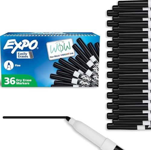 EXPO Dry Erase Markers, Low Odor Ink, Black, Fine Tip, 36 Count - Easily Erases, Ideal for Classroom, Home, Office, Back to School, Teacher Supplies