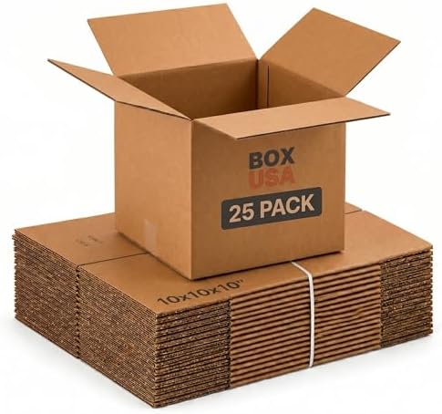 BOX USA Shipping Boxes Small 10"L x 10"W x 10"H 25-Pack, Cardboard Box for Shipping, Moving, Mailing, Packing, Packaging and Storage
