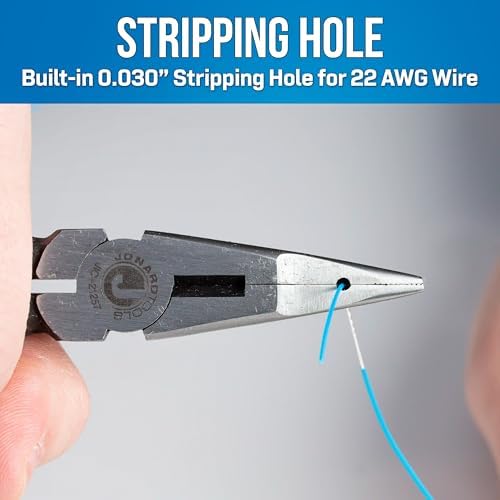 Jonard Tools JIC-21257 6 7/8” Telecom Long Nose Pliers with Side Cutting Edges, Crushing Slot, Comfort Grips and Stripping Hole for 22 AWG Wire