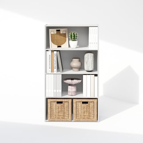 Furinno Simple Book Shelf, 4-Tier Bookshelf, Bookcase with Open Shelf, 9.4 x 23.6 x 41.7, for Living Room, Bedroom, Home Office, White