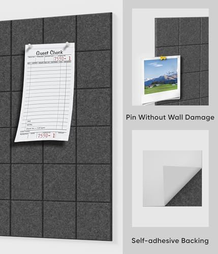 Large Cork Board for Walls 36" x 24", 6 Pack Felt Wall Tiles with Push Pins for Office Home, Pin Board Bulletin Board for Photo Pictures, Dark Gray