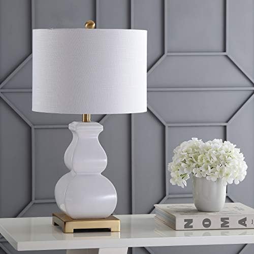 JONATHAN Y Vienna 25.5" Ceramic Metal Footed Vase Table Lamp, White/Gold