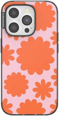 PopSockets iPhone 15 Pro Phone Case with MagSafe- Floating Florals | Magnetic, Wireless Charging, Camera & Drop Protection, Hot Pink, Flower, Floral