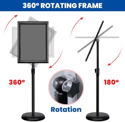 3 Pack 11x17 Inch Sign Holder Stand, Adjustable Pedestal Sign Stand, Heavy Duty Floor Standing Sign Holder, Aluminum Snap Open Frame Poster Stand, Vertical & Horizontal Display (Black)