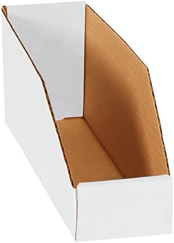 Top Pack Supply Open Top Bin Boxes, 3" x 12" x 4 1/2", White (Pack of 50)