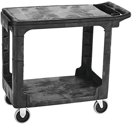 Rubbermaid Commercial Products 2-Shelf Utility/Service Cart, Small, Flat Shelves, Storage Handle, 500 lbs. Capacity, for Warehouse/Garage/Cleaning/Manufacturing