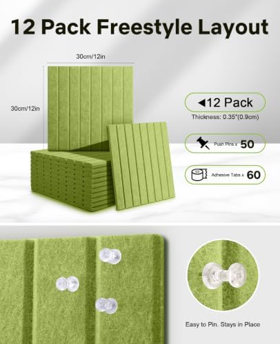 48" x 36" Large Cork Bulletin Board Tiles, Peel and Stick Felt Wall Panels for Vision, Message Center, Picture and Prayer Board for Office, Dorm, Room and Desk Decor(Moss Green)