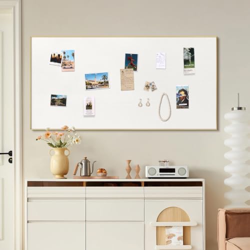 SELEAD Linen Bulletin Board 48” x 24” - Golden Aluminum Frame, Beige Fabric