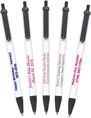 911PENS USA Made, Personalized Writing Ink Ballpoint Novelty Pens, Custom Printed with Your Logo & Text (Pack of 250 White Pens with Black Trim)