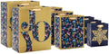 Hallmark Assorted Holiday Gift Bags (8 Bags: 3 Small 6", 3 Medium 9", 2 Large 13") Winter Woodland Joy, Navy Blue, Gold