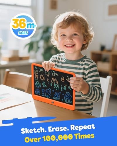 TEKFUN 12" LCD Writing Tablet for Kids Ages 5–8, Fun Drawing Board that Keeps Kids Busy Anywhere, Screen-Free Doodle Pad for Travel, Play & Everyday Use, Easy Gift Idea for Kids (Orange)