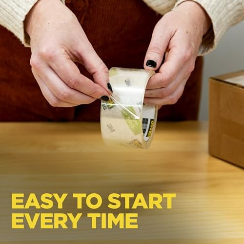 Scotch Sure Start Packing Tape Clear | Quiet Unwind | Easy Start Technology | 1.88 in x 25 yd | 6 Rolls, Pack of 6