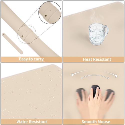 Bleswin Multifunctional Large Desk Mat, Double Sided Computer Desk pad, Extended Mouse Mat, Office Desk Protector with Waterproof PU Leather, 35.4''×16.9'', Office Home Writing Pad (Beige+Orange)