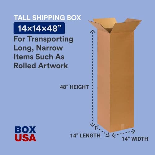 BOX USA 14 x 14 x 48 Corrugated Cardboard Boxes, Tall 14"L x 14"W x 48"H, Pack of 10 | Shipping, Packaging, Moving, Storage Box for Home or Business, Strong Wholesale Bulk Boxes