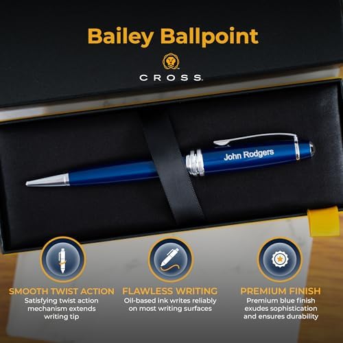 Cross Bailey Personalized Ballpoint Pen in Blue Lacquer with Chrome Trim