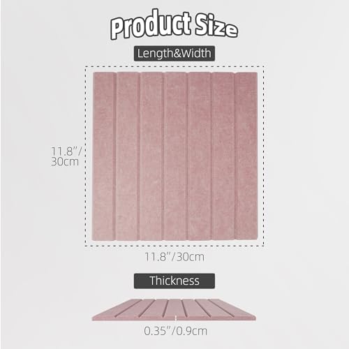 Cork Board Alternative-Felt Slat Wall Paneling,Office Bulletin Board for Decoration, Suitable for Displaying Photos and Documents, with Removable Adhesive Labels,12-Pack (Pink)