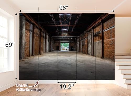 Wall Mural Peel and Stick Unmanned Industrial Style Old Warehouse Building Space Large Wallpaper Self Adhesive Contact Paper Removable 3D Wall Sticker for Living Room Bedroom 69"x96"
