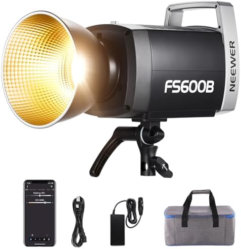 NEEWER 600W LED Studio Video Light 2.4G/APP Control 87100Lux/1m, 2700K-6500K Bi Color COB Continuous Lighting with CRI95+, 12 Scenes, Bowens Mount Spotlight for Photography Recording Streaming, FS600B