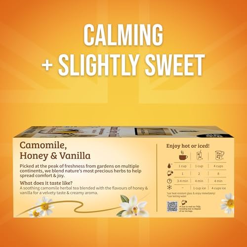 Twinings Camomile, Honey & Vanilla Herbal Tea Individually Wrapped Bags, 100 Count (Pack of 1), Naturally Caffeine-Free, Enjoy Hot or Iced, 100 Teabags