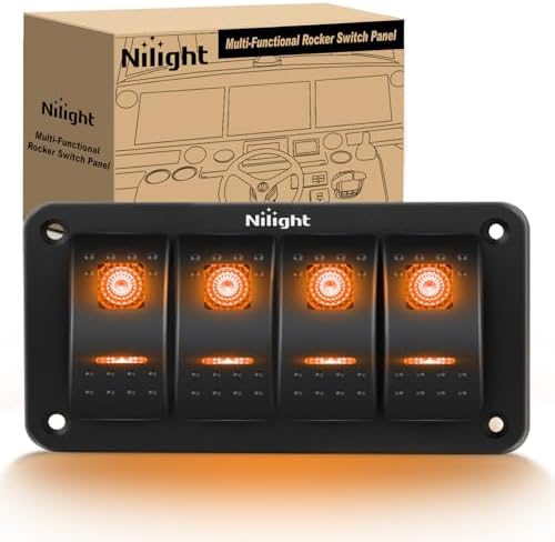 Nilight 4 Gang Rocker Switch Panel w/Orange LED Light 5Pin ON Off Pre-Wired