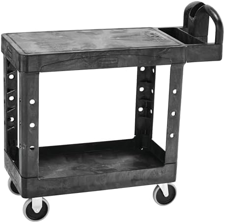 Rubbermaid Commercial Products Heavy Duty 2-Shelf Utility/Service Cart, Small, Flat Shelves, Ergonomic Handle, 500 lbs. Capacity, for Warehouse/Garage/Cleaning/Maintenance