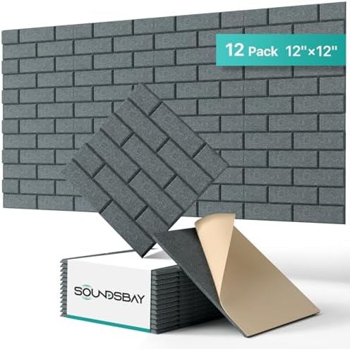 Soundsbay 12-Pack Brick Acoustic Panels, Self-Adhesive, 12"X12"