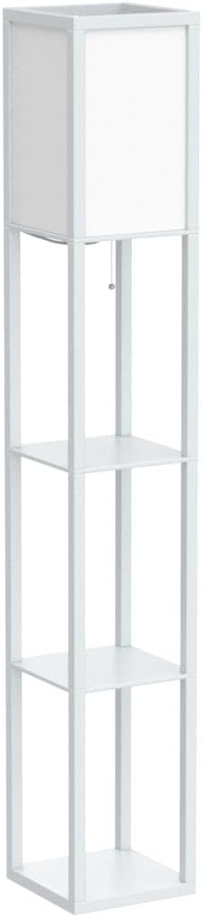 Brightech Maxwell - Modern Shelf Floor Lamp with Lamp Shade & Warm White LED Bulb, Corner Display Floor Lamp with Shelves for Living Room, Bedroom, Nightstand Office, Home Decor Storage - White