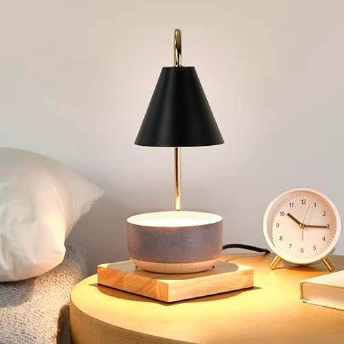 Mikasa 5.9x5.9x13.4 Inch Candle Warmer Lamp with Black Metal Shade and Wood Base, Electric Candle Warming Lamp with Dimmer