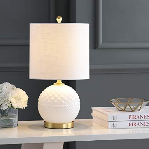 JONATHAN Y Julienne Hobnail Glass/Metal Table Lamp 20.5", White/Brass Gold
