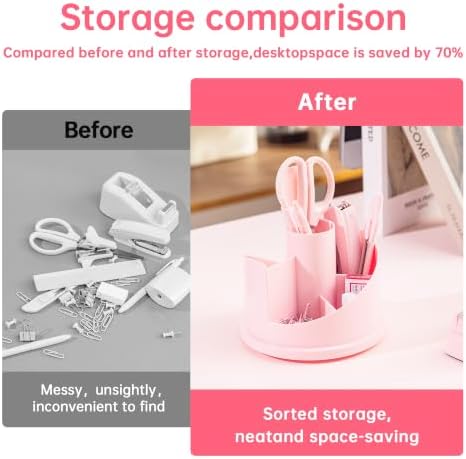 deli Office Supplies Set, Desk Accessory Organizer Kit, Pink