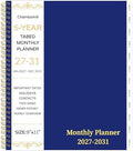 2027-2031 Monthly Planner, 5 Year Monthly Planner/Calendar 2027-2031, 60-Month Jan 2027 – Dec 2031, 9" x 11", Tabs, Double-Side Pocket, Holidays, Thick Paper - Navy Blue