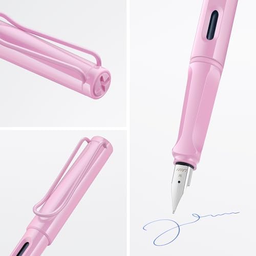 LAMY safari lightrose - Fountain Pen with ergonomic grip & polished steel nib in size F - ideal for any Writing & Calligraphy - including LAMY T 10 blue cartridge - Right-Handed