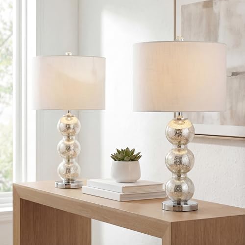 JONATHAN Y Bella 27" Glass Table Lamp, Mercury Silver/Chrome, Set of 2