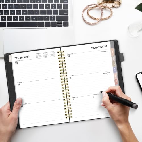 SUNEE 2027 Weekly & Monthly Planner 6.2"x8.5"- 12 Month (January 2027 - December 2027), Vegan Leather Cover, Pocket, Bookmark, Notes, Monthly Tab, Black